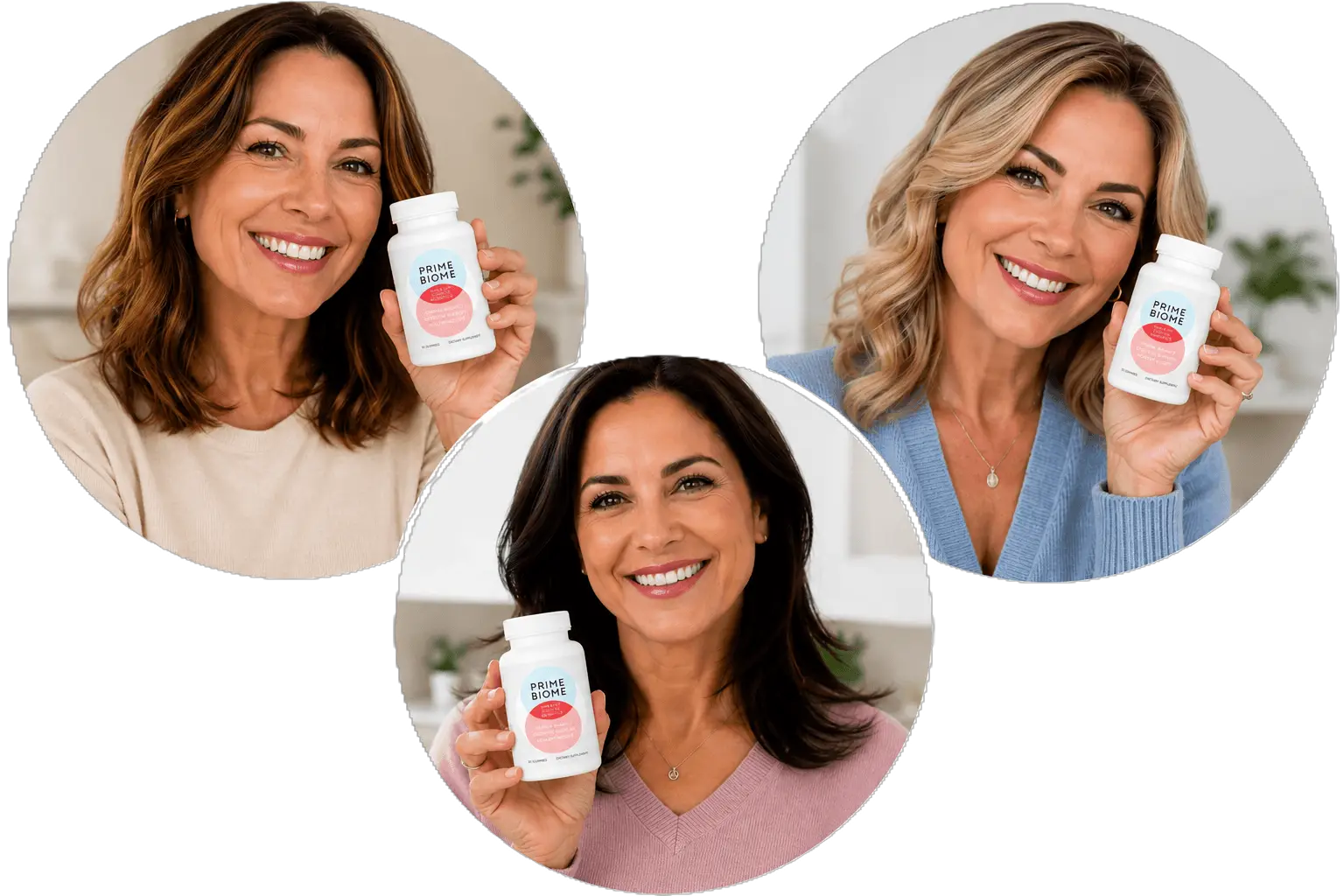 Woman holding Prime Biome supplement and smiling